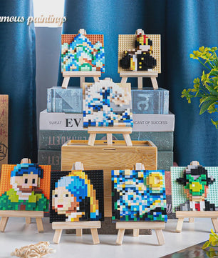 Pixel Art Bouwstenen: Iconische Schilderijen met Houten Ezel - Educatief Speelgoed & Decoratie