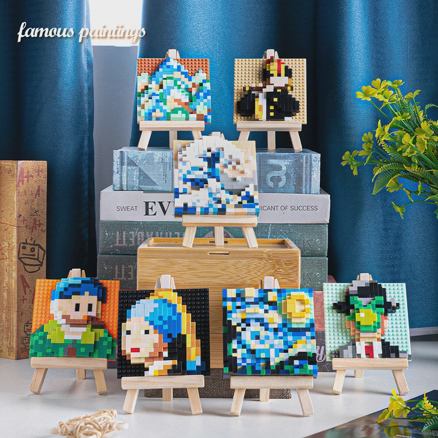 Pixel Art Bouwstenen: Iconische Schilderijen met Houten Ezel - Educatief Speelgoed & Decoratie