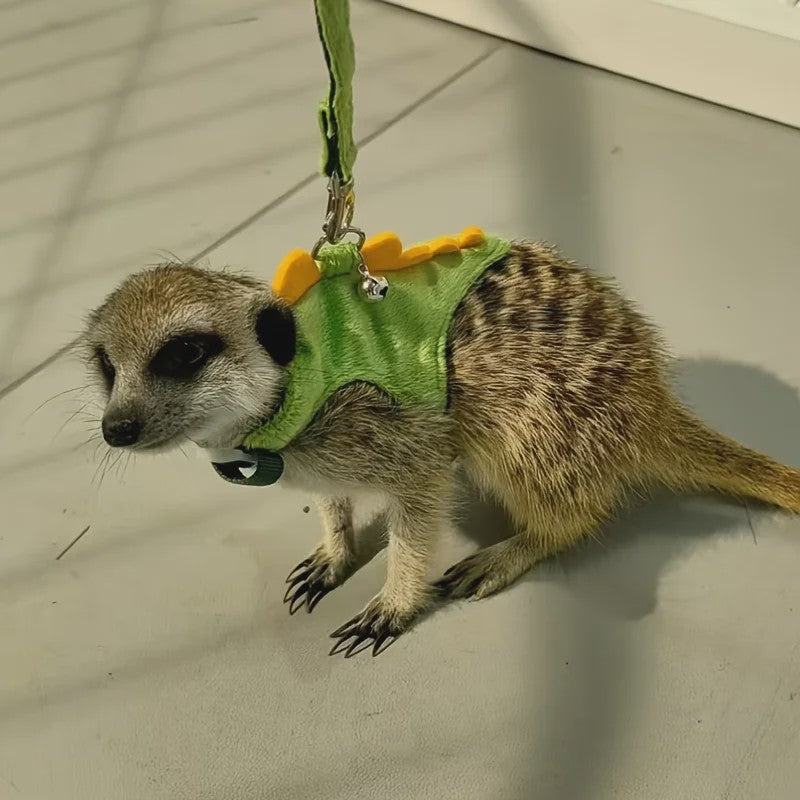 Schattig Dinosaurus Harnas met Riem en Bel voor Fretten, Muizen en Kleine Huisdieren