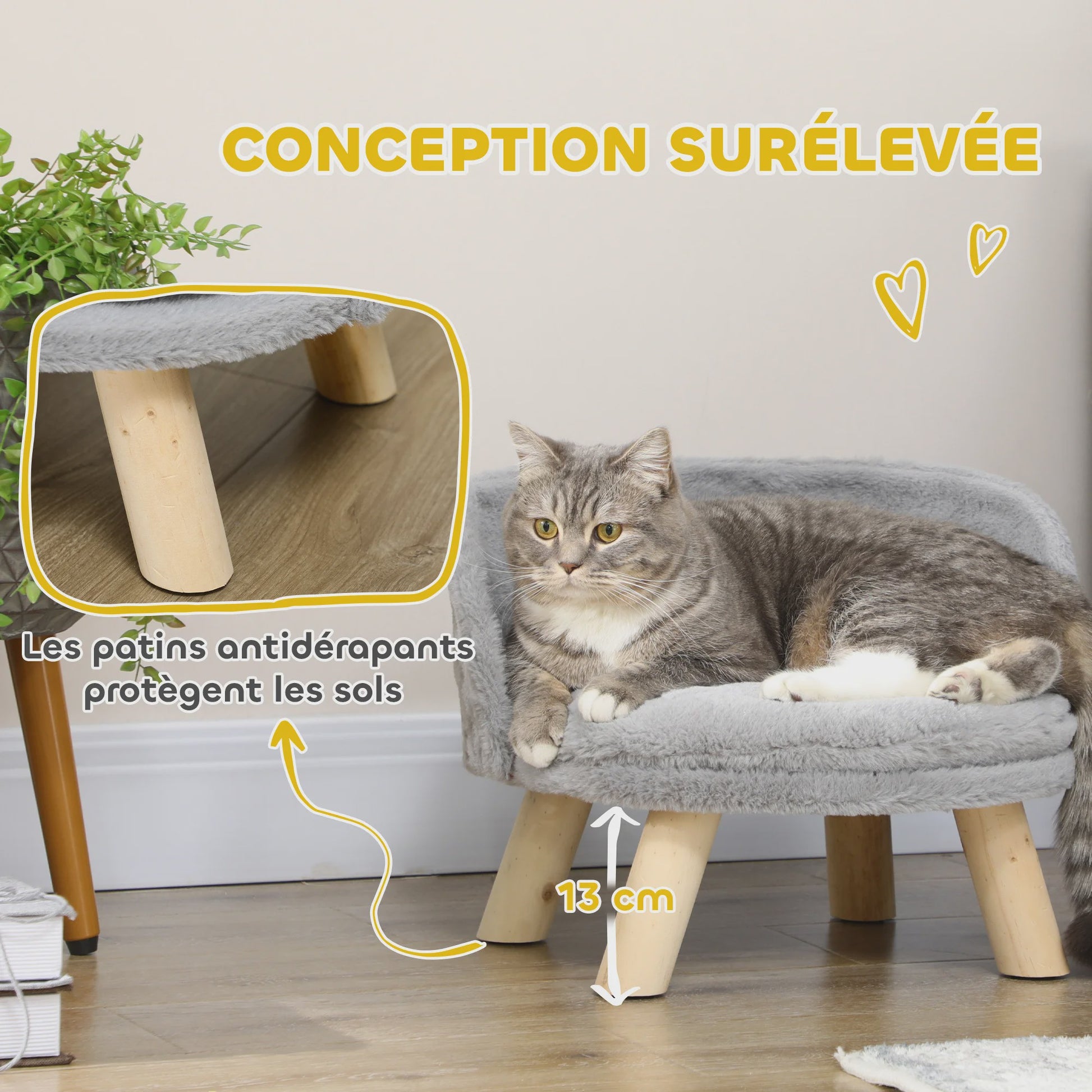PawHut Scandinavisch Hond- en Kattenbed met Zacht Kussen - Grijs Ø 40,5x33 cm