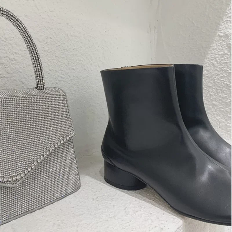 Luxe Dames Enkellaarsjes met Split Toe - Echt Leer, Lage Hak - Herfst/Winter Collectie