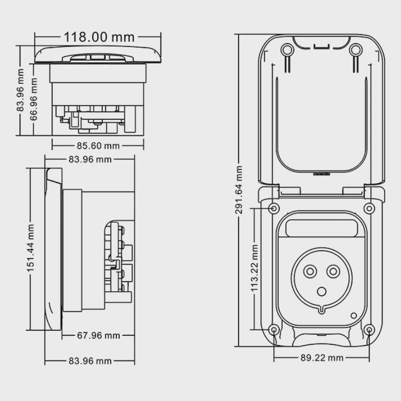 Waterdichte Externe Aansluiting 220V-240V 16A voor Camper en Caravan