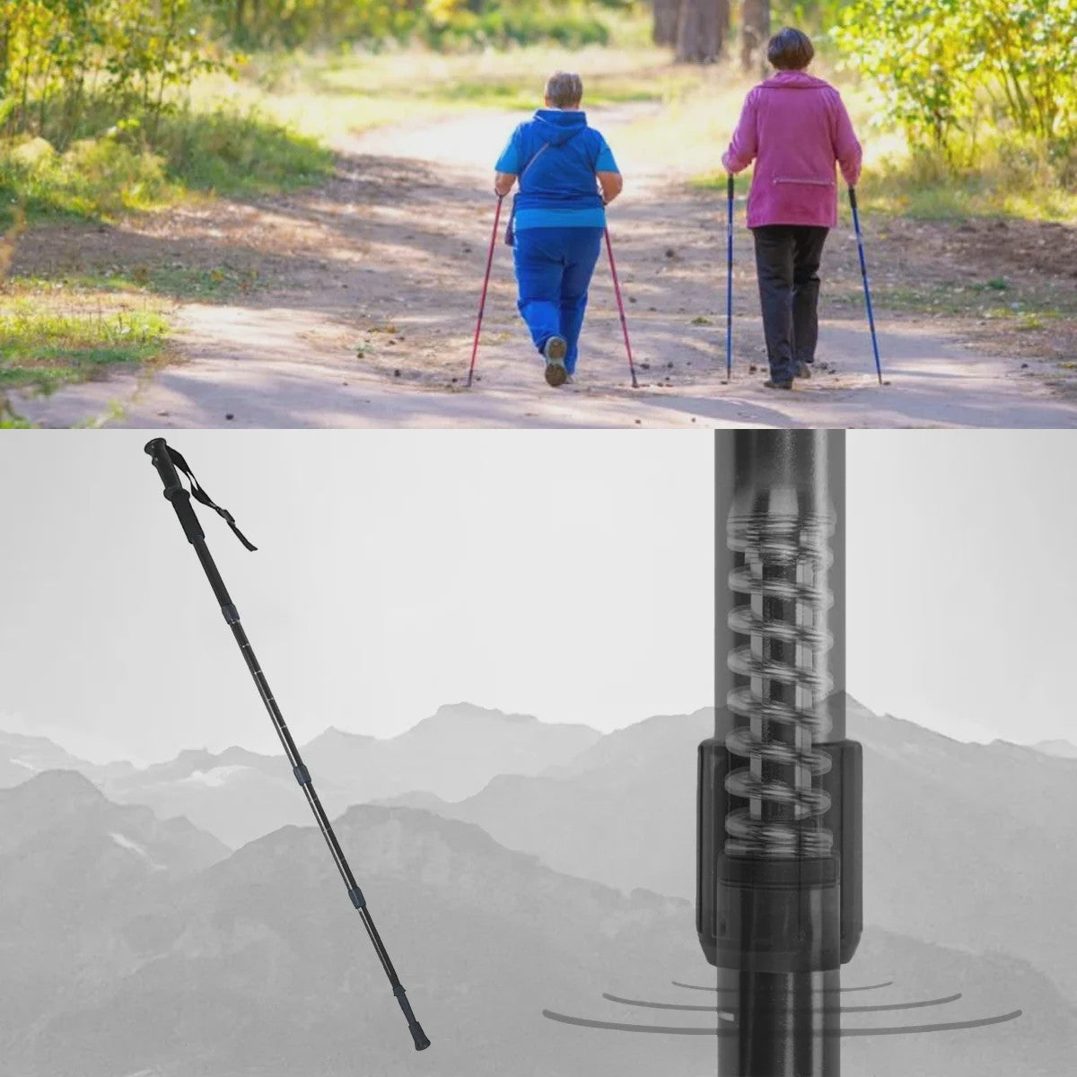 Trekkingstokken Set van 2 - Anti-Shock Aluminium, Telescopisch 65-135 cm, Inclusief Kompas & Tips