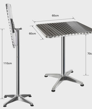 Aluminium Bistrotafel 60x60cm - In Hoogte Verstelbaar (70-110cm) - Buiten Gebruik
