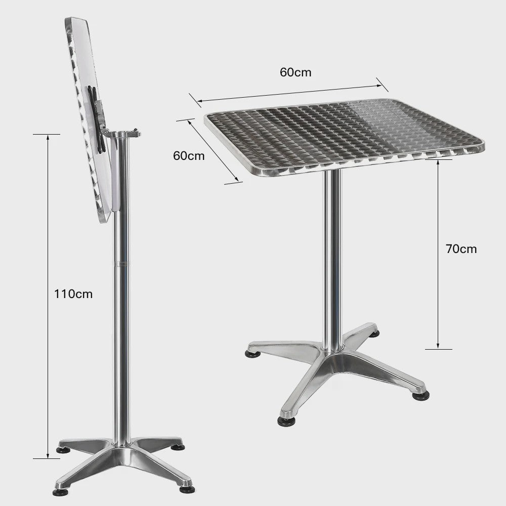 Aluminium Bistrotafel 60x60cm - In Hoogte Verstelbaar (70-110cm) - Buiten Gebruik
