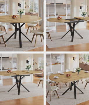 Uitschuifbare Ronde Eettafel met Marmerlook - 100-140cm - X-vormig Metaalframe