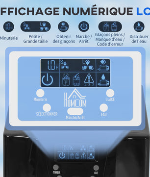 HOMCOM IJsmachine met Waterdispenser - 12kg/24u, 3L Tank, Verstelbare IJsblokjes, Zwart