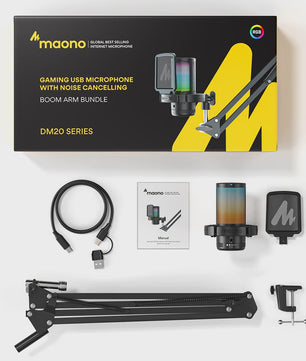 MAONO DGM20S USB Microfoon met RGB Verlichting en Ruisonderdrukking - Ideaal voor Streaming & Podcasts