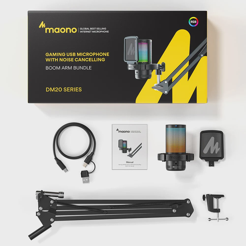 MAONO DGM20S USB Microfoon met RGB Verlichting en Ruisonderdrukking - Ideaal voor Streaming & Podcasts