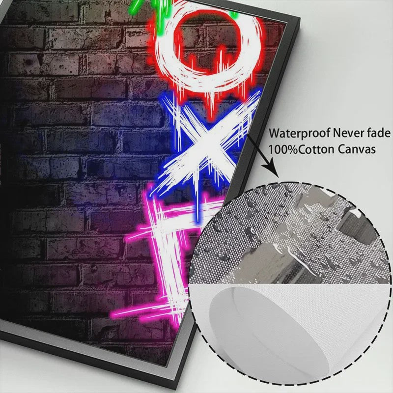 Gaming Neon Canvas Poster: Eat Sleep Game Repeat - Decoratie voor Gamer Kamer