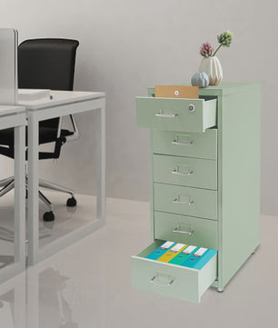 Stalen Archiefkast met Wielen en Slot - 5 Lades - 28x41x69cm