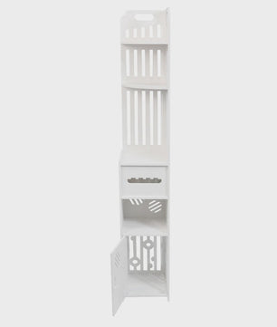 Stijlvolle Witte Hoek Badkamerkast met Verstelbare Planken en Toiletrolhouder - 20x19x120cm