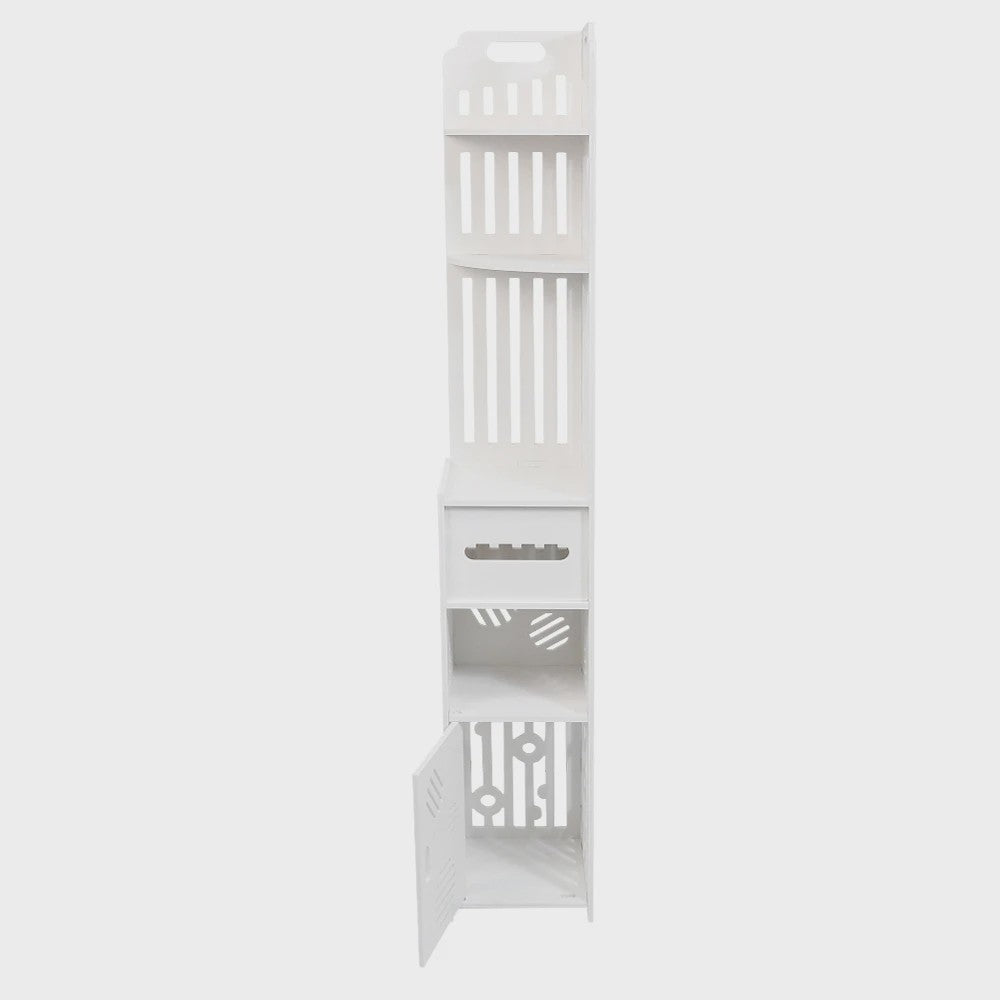 Stijlvolle Witte Hoek Badkamerkast met Verstelbare Planken en Toiletrolhouder - 20x19x120cm