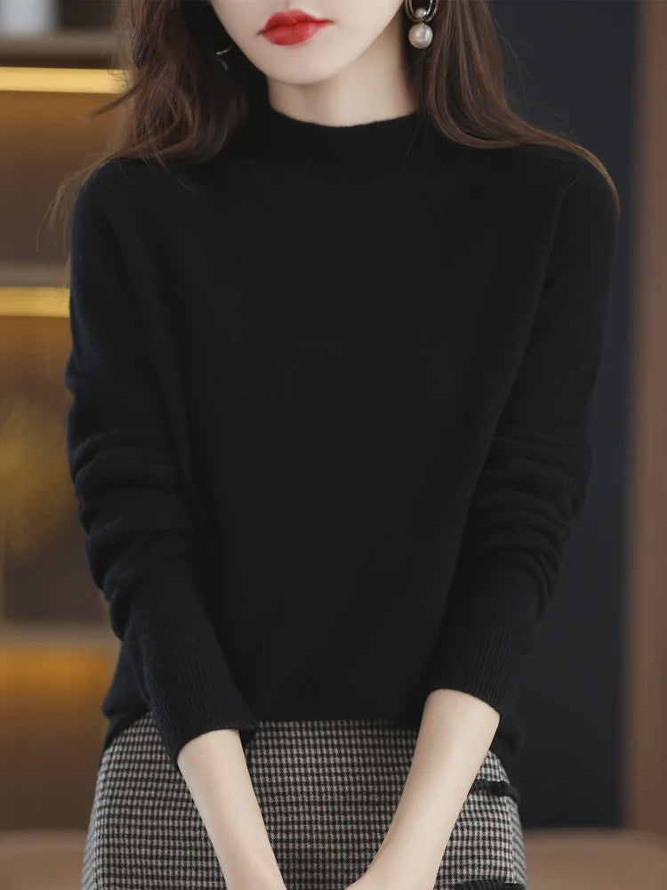 Dames Pullover Trui met Halve Hoge Hals - Zachte Gebreide Basic Top