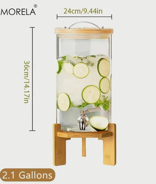Glazen Drankdispenser 5L met Houten Standaard en Kraantje - Ideaal voor Feesten