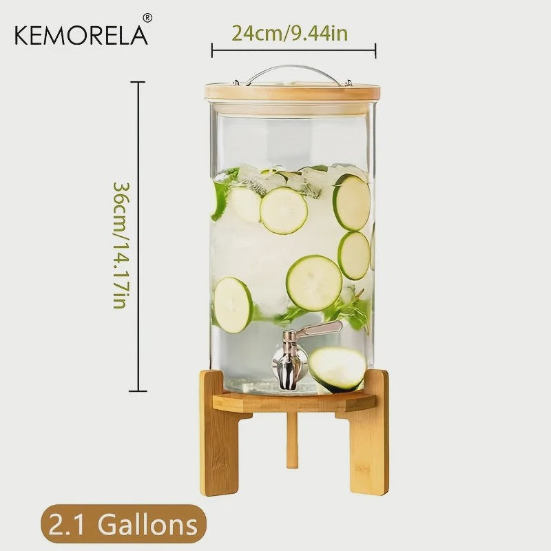 Glazen Drankdispenser 5L met Houten Standaard en Kraantje - Ideaal voor Feesten