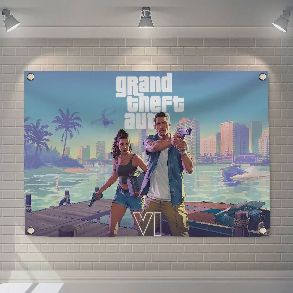 Grand Theft Auto VI Banner - 150x200cm of 60x90cm - Decoratie voor Feest, Camping & Outdoor