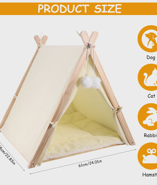 Houten Dieren Tipi Bed met Zacht Kussen - Tent voor Katten en Honden
