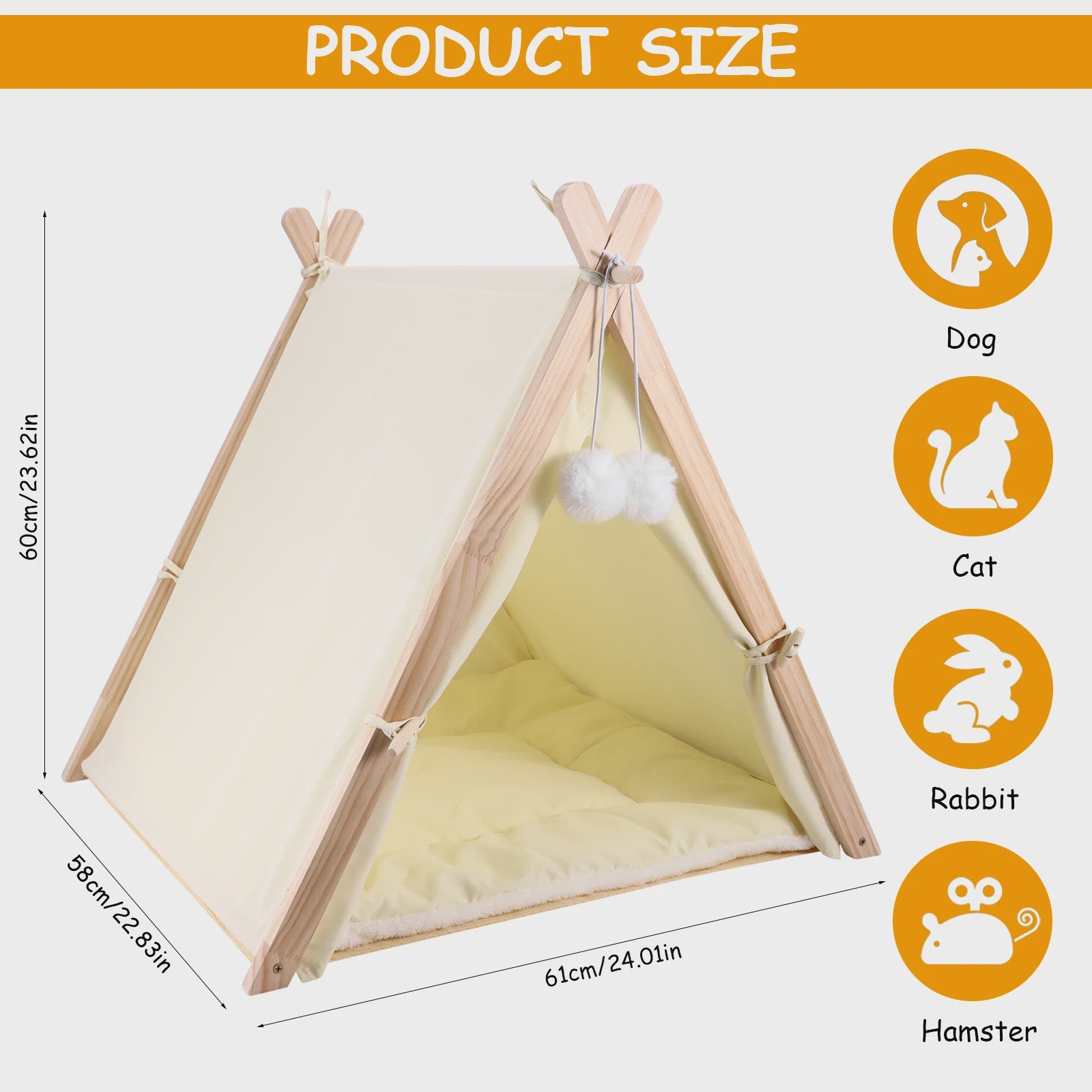 Houten Dieren Tipi Bed met Zacht Kussen - Tent voor Katten en Honden