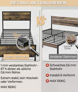 Industrieel Stalen Bedframe 90x200/140x200 cm met 27cm Vrije Ruimte - Vintage Design