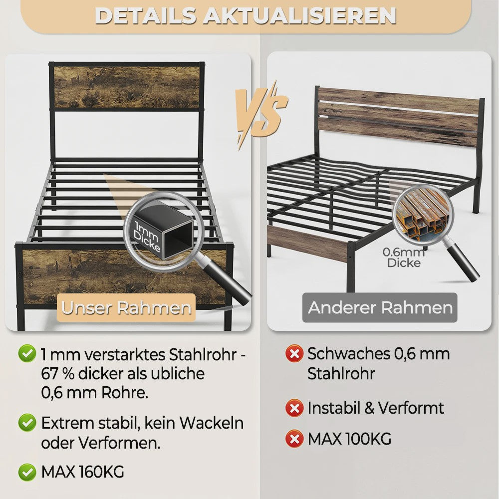 Industrieel Stalen Bedframe 90x200/140x200 cm met 27cm Vrije Ruimte - Vintage Design