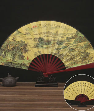 Chinese Vintage Vouwventilator 33cm met Houten Handvat - Klassiek en Stijlvol