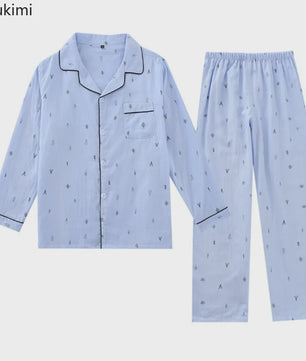Heren Pyjama Set van 100% Katoen Gauze - Korte Mouw & Print - Comfortabele Homewear voor Zomer
