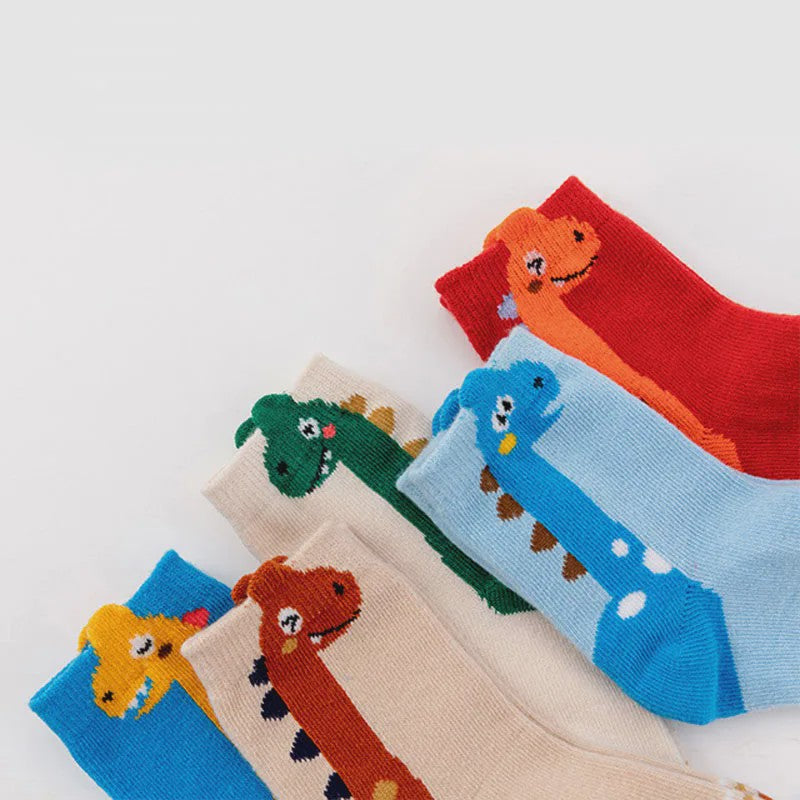 5 Paar Leuke Kindersokken met Dinosaurus Print - Comfortabel en Vrolijk