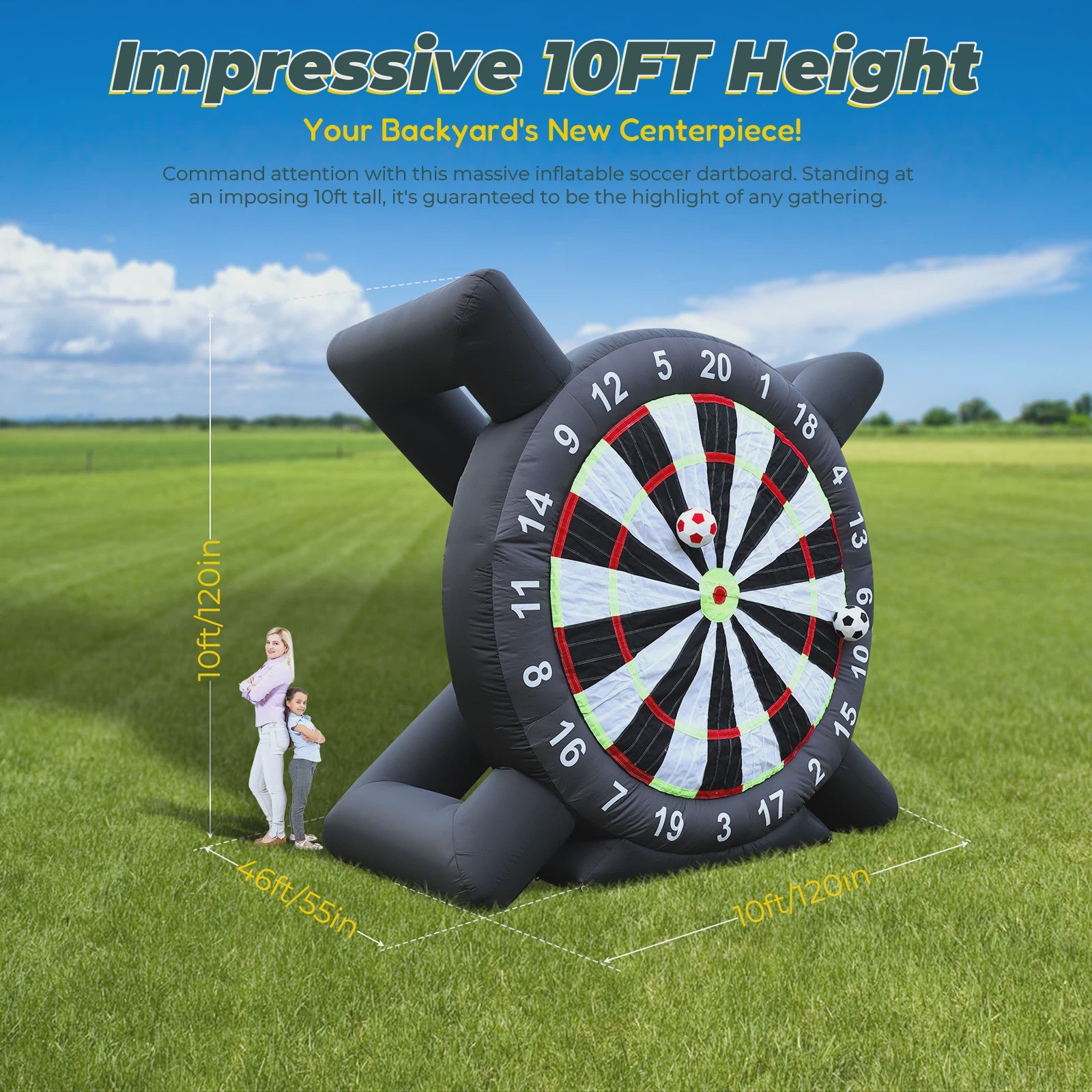 Gigantisch Opblaasbaar Voetbal Darts Bord - 3 Meter Hoog - Inclusief 8 Voetballen & Blower