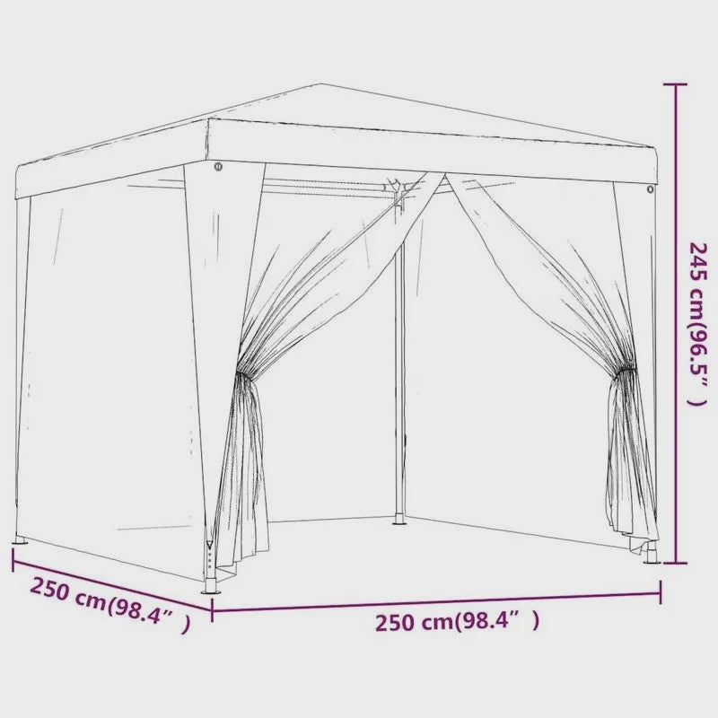 2.5x2.5m Blauwe Partytent met Horren en Ritsingang - UV & Waterbestendig
