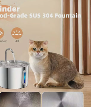 Automatische Drinkfontein RVS 2.2L voor Katten & Honden met Waterniveauvenster