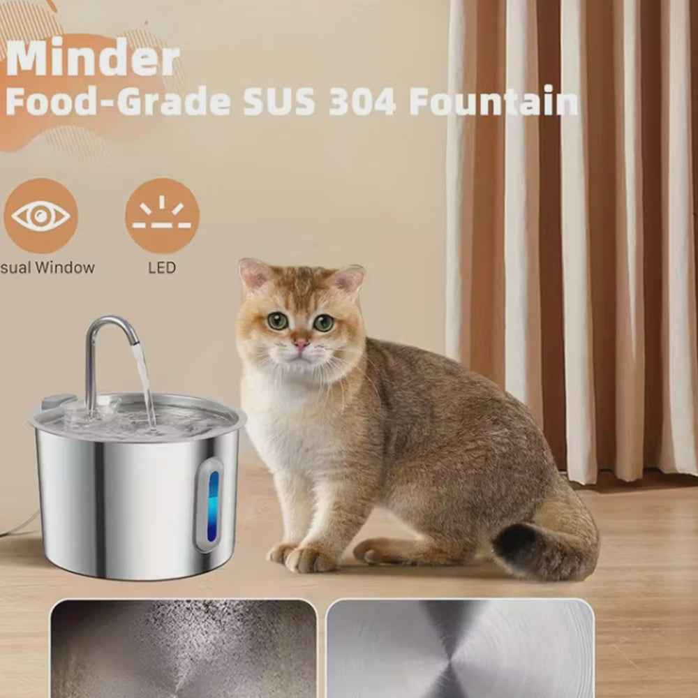 Automatische Drinkfontein RVS 2.2L voor Katten & Honden met Waterniveauvenster