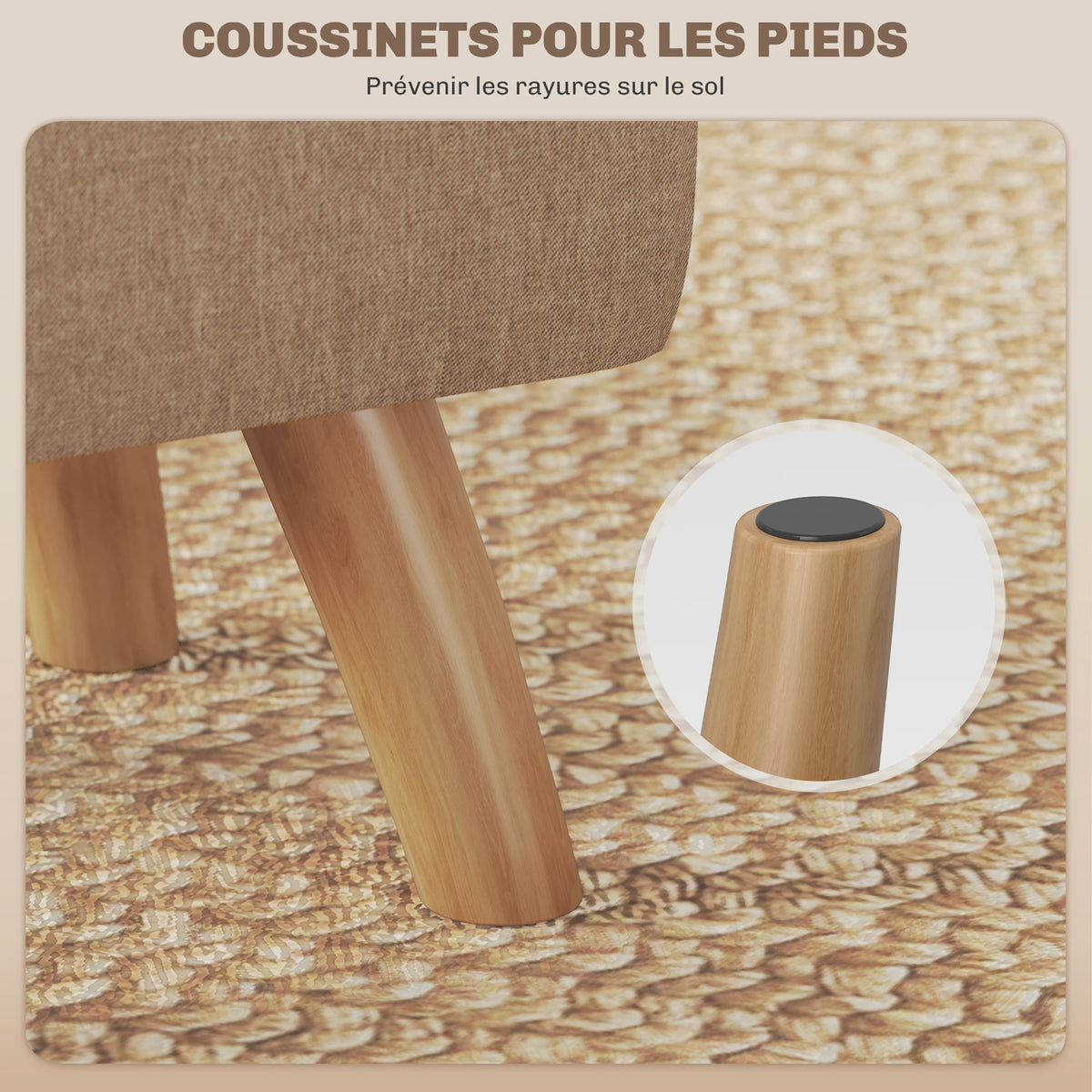 Stijlvolle Voetenbank / Poef met Stoffen Zitting en Houten Poten - Compact en Comfortabel