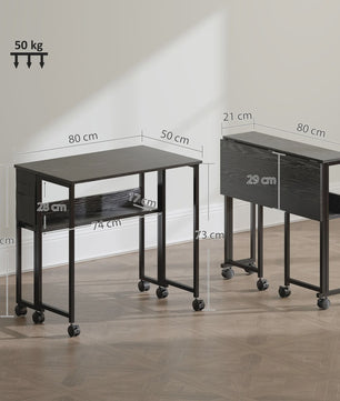 HOMCOM Inklapbaar Bureau op Wieltjes (80x50 cm) met Plank en Opbergvak - Zwart