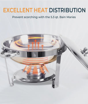 RVS Buffet Chafing Dish Set (5L) - Rond, met Deksel - Ideaal voor Feesten & Buffetten