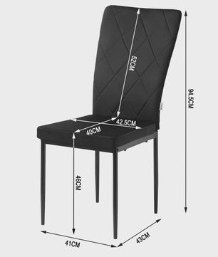 Set van 4 Luxe Eetkamerstoelen met Hoge Rugleuning - Gestoffeerd Velours & Stalen Poten