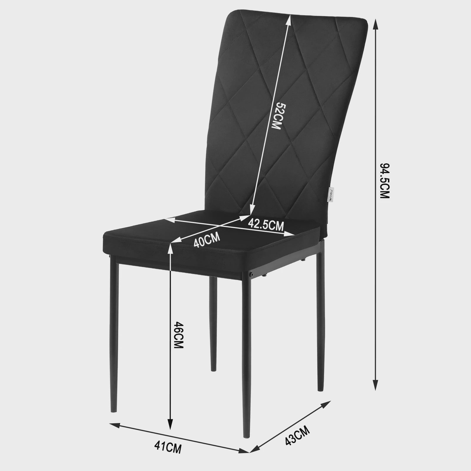 Set van 4 Luxe Eetkamerstoelen met Hoge Rugleuning - Gestoffeerd Velours & Stalen Poten