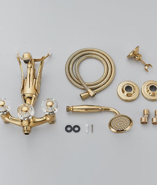 Luxe Gouden Zwanen Douchekraan Set met Baduitloop en Kristallen Handgrepen