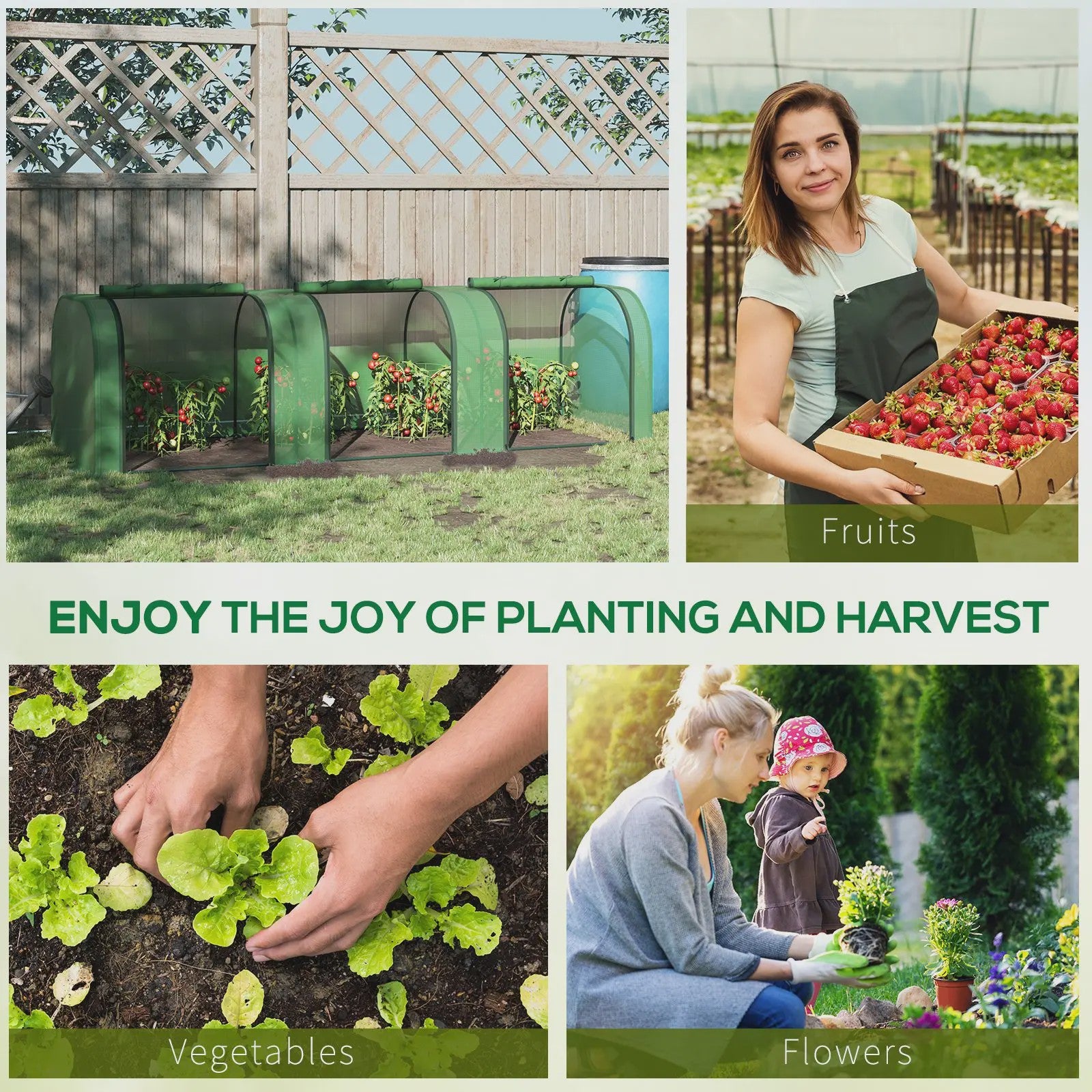 Outsunny Mini Kweekkas voor Tuinplanten - 295x100x80 cm - Groen