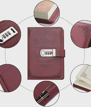 A5 PU Leder Dagboek met Cijferslot - Rood Vintage Notitieboek voor Geheimen & Cadeaus