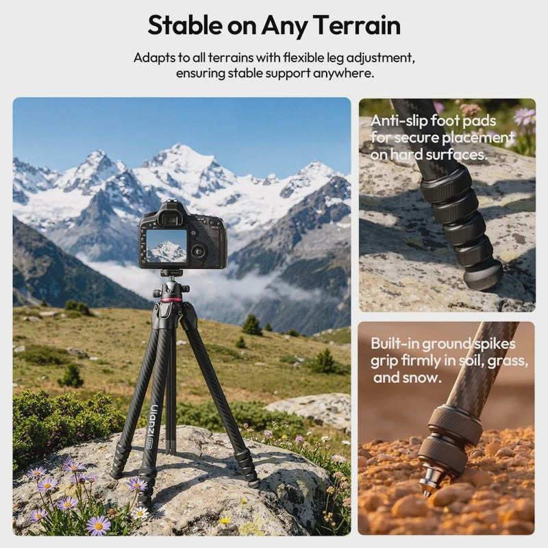 Ulanzi TZ01: Veelzijdige 2-in-1 Carbon Fiber Tripod (1.63m) - Compact & Stabiel voor Outdoor, Vlogging & Reizen