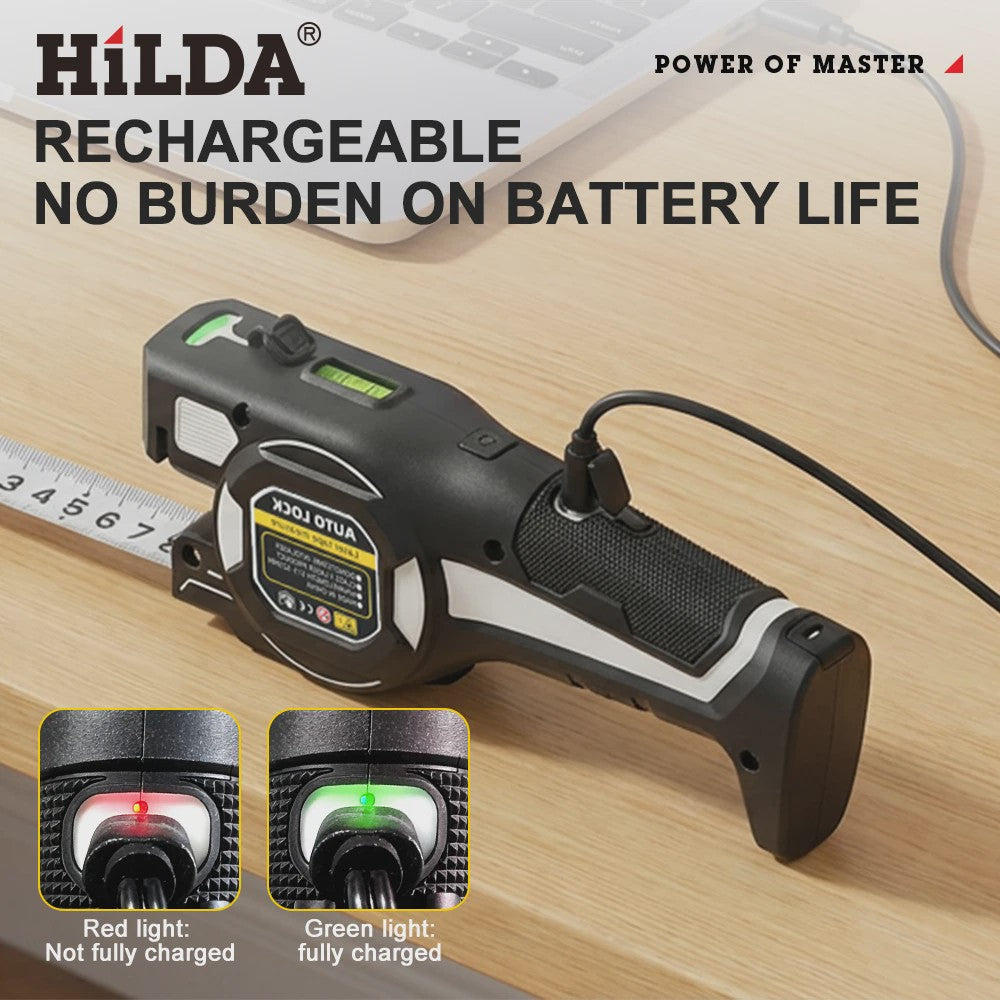 HILDA 2-in-1 Laser Rolbandmaat met Groene Laser & Automatische Vergrendeling - Oplaadbaar