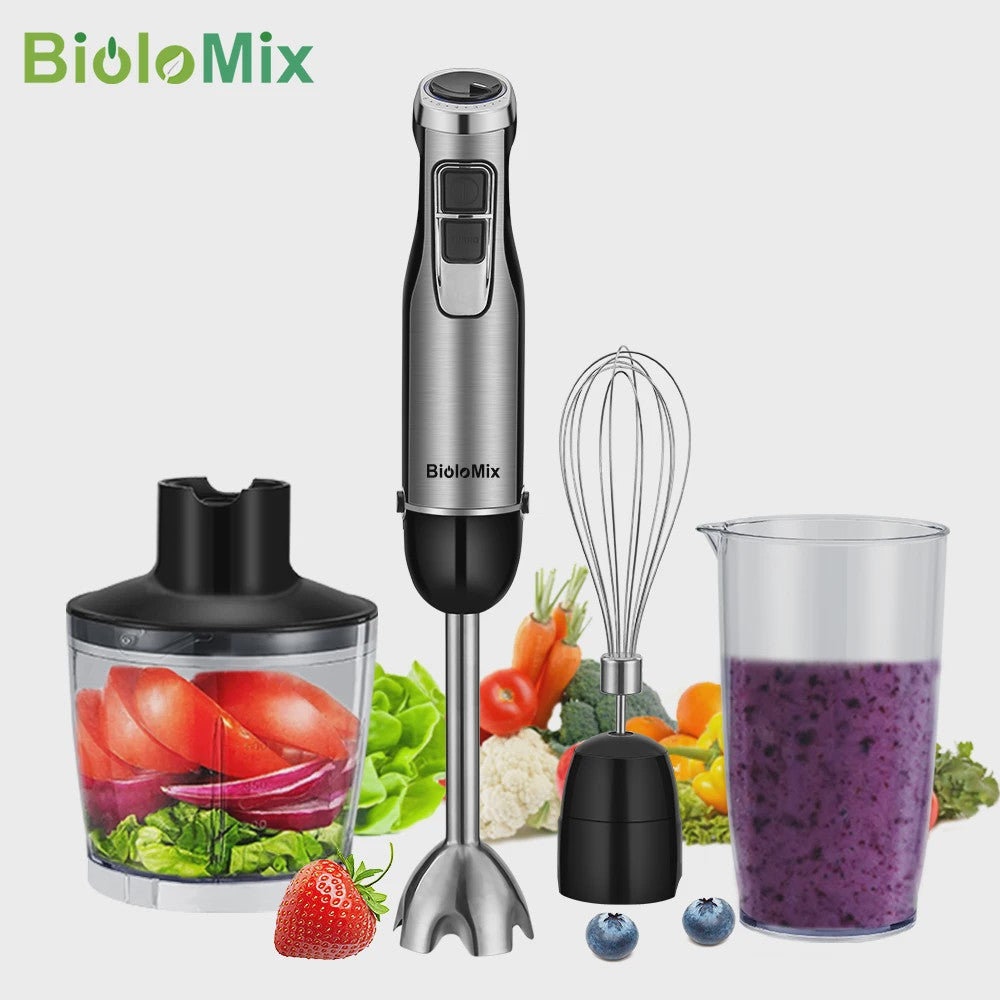 BioloMix 4-in-1 Staafmixer: Krachtige 1200W Hand Blender met Hakker en Smoothiebeker