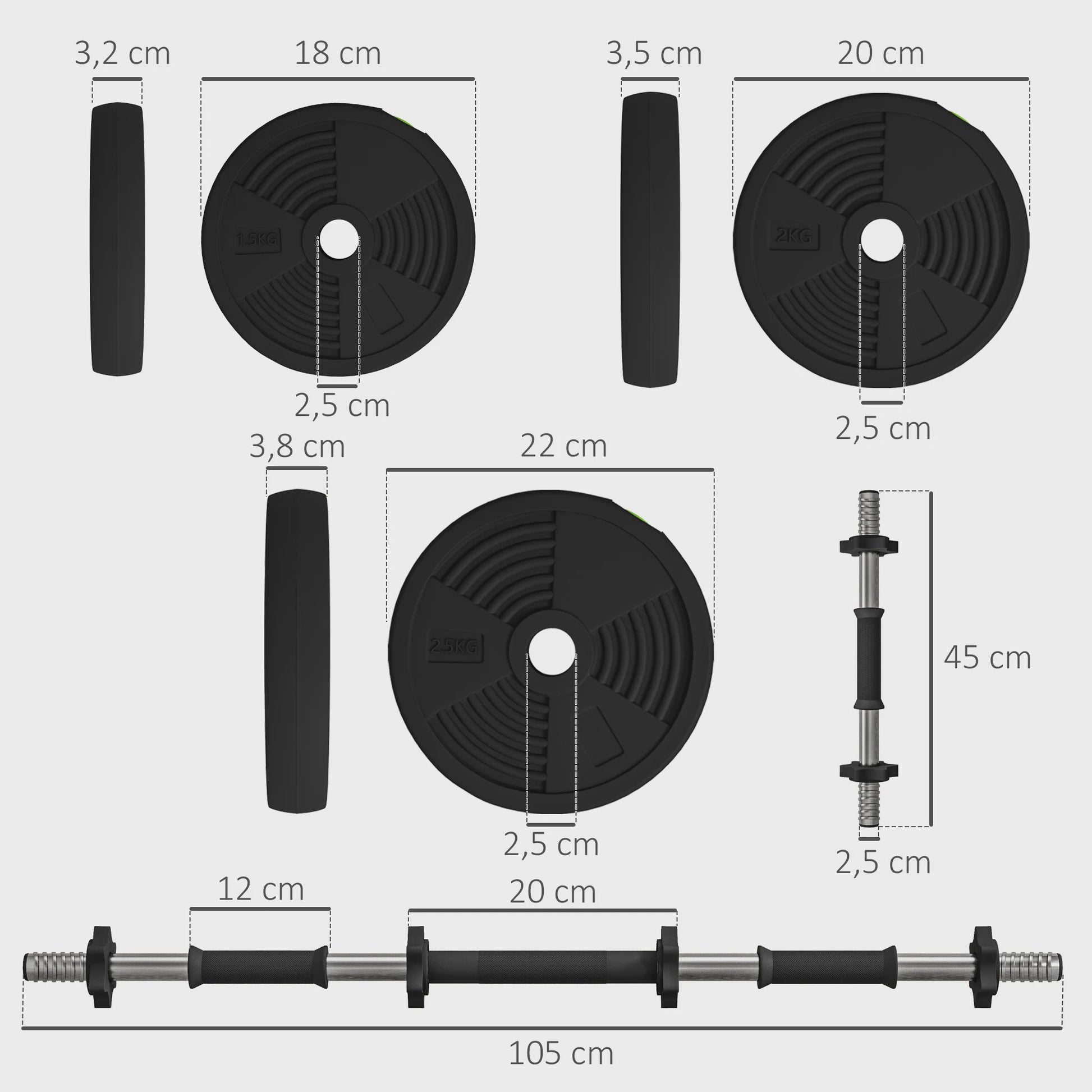 Verstelbare Dumbbell & Barbell Set (tot 25 KG) - 2-in-1 Fitness Gewichtenset met Antislip Handvatten