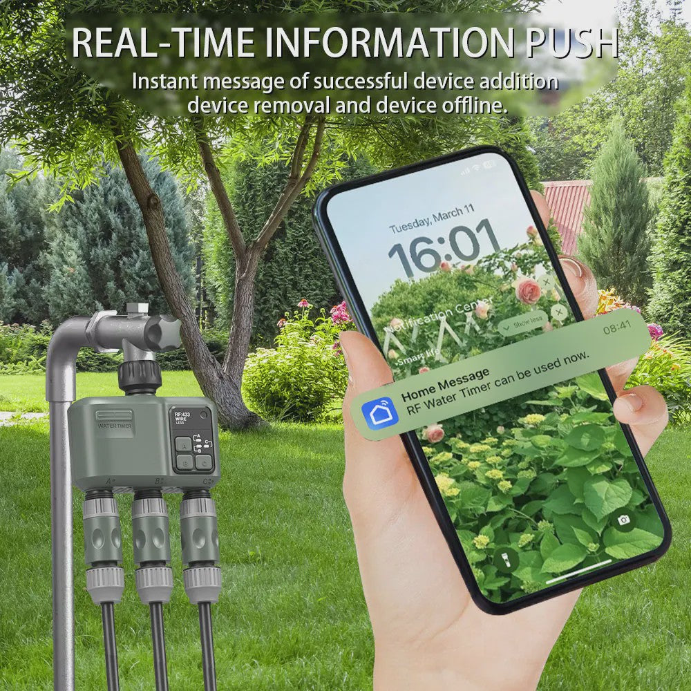 Slimme Tuin Water Timer met Wifi & RF433 - 3 Uitgangen, Automatische Besproeiing, Regenvertraging