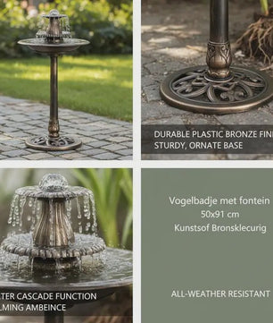 Bronzen Vogelbad Fontein met Bekken - 50x91 cm - Duurzaam Kunststof voor Tuin & Terras