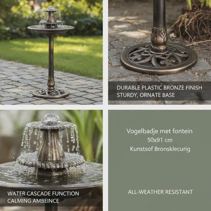 Bronzen Vogelbad Fontein met Bekken - 50x91 cm - Duurzaam Kunststof voor Tuin & Terras