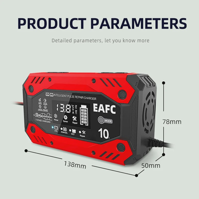 Slimme Acculader 12V/24V met Pulsreparatie & LCD Display - Voor Auto & Motor