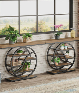 Industriële Console Tafel 120cm met 6 Niveaus en Geometrisch Metalen Frame