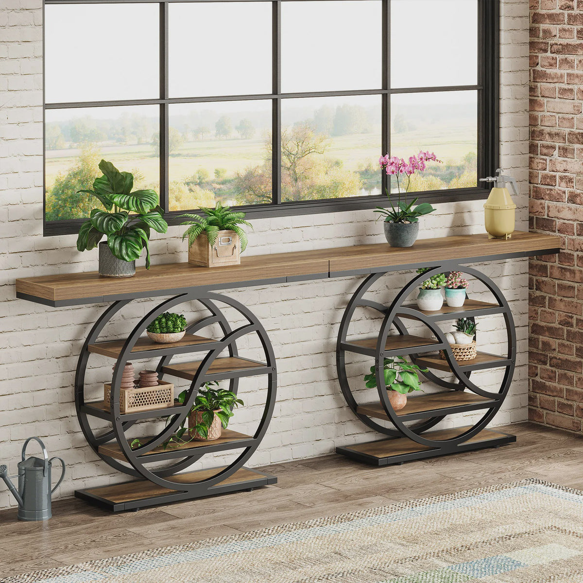 Industriële Console Tafel 120cm met 6 Niveaus en Geometrisch Metalen Frame